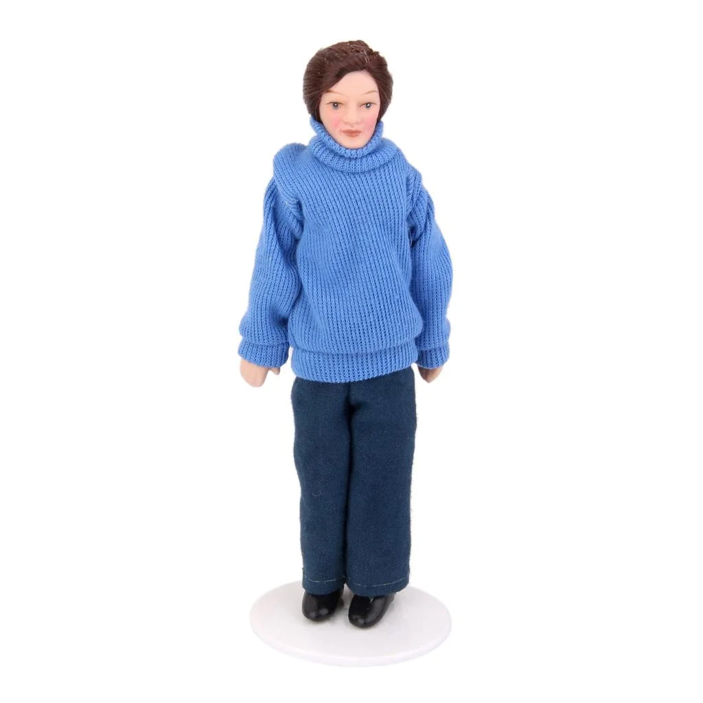 Blue Dollhouse Miniature People Figure with Display Stand W2266