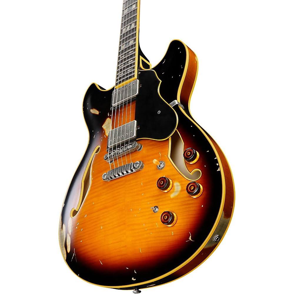 Yellow Sunburst Semi-Hollow Electric Guitar P3259
