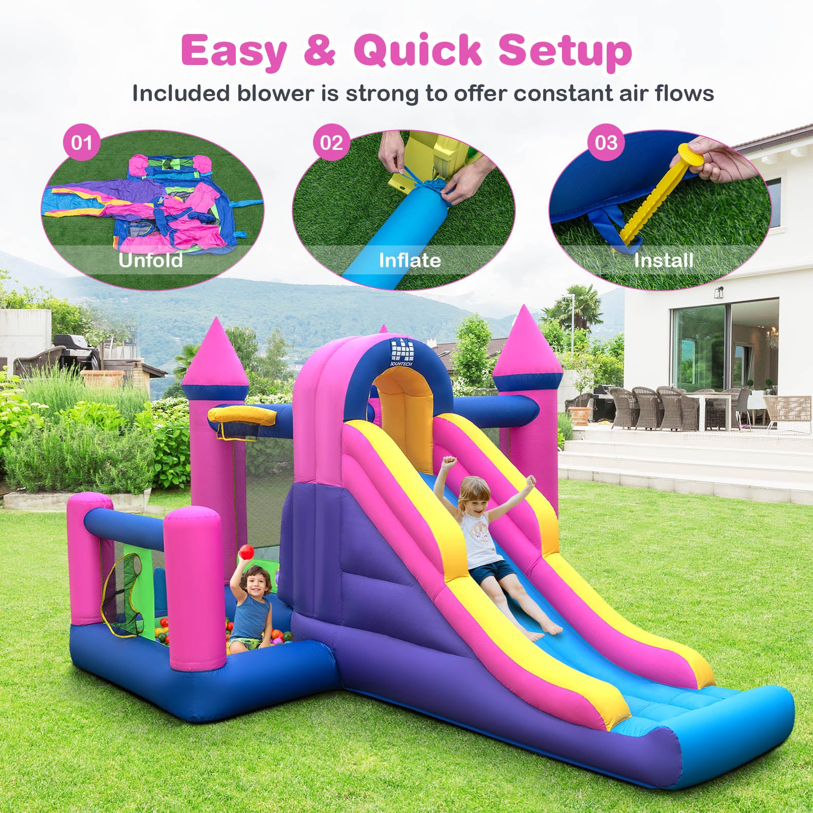 Inflatable Bounce Castle with Long Slide A75878