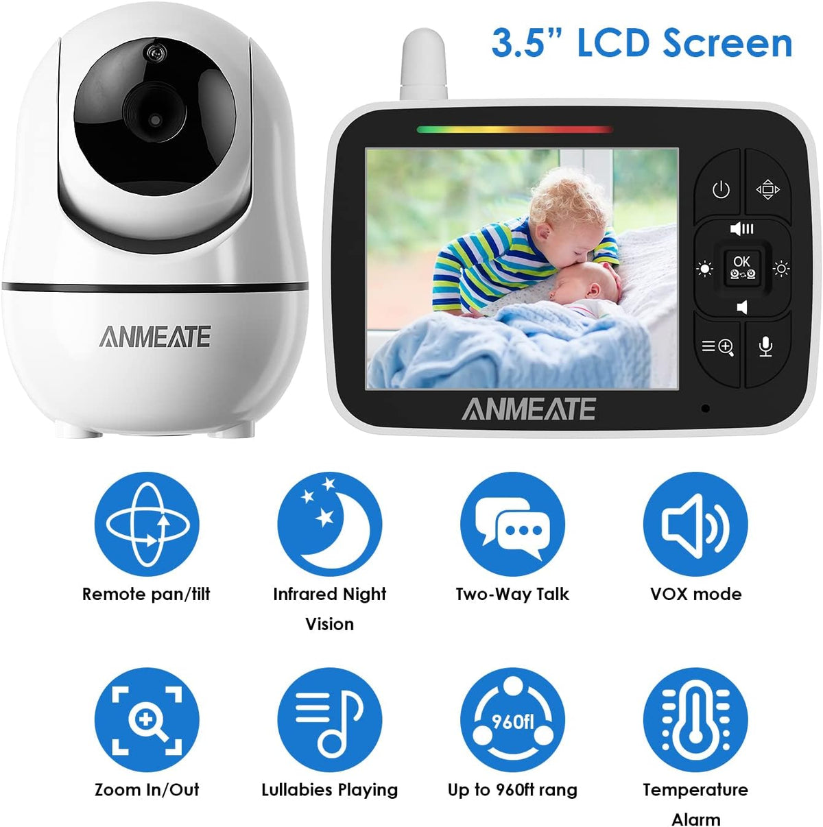 Baby Monitor with Camera and Audio, 3.5 inch LCD Display, Night Vision U456