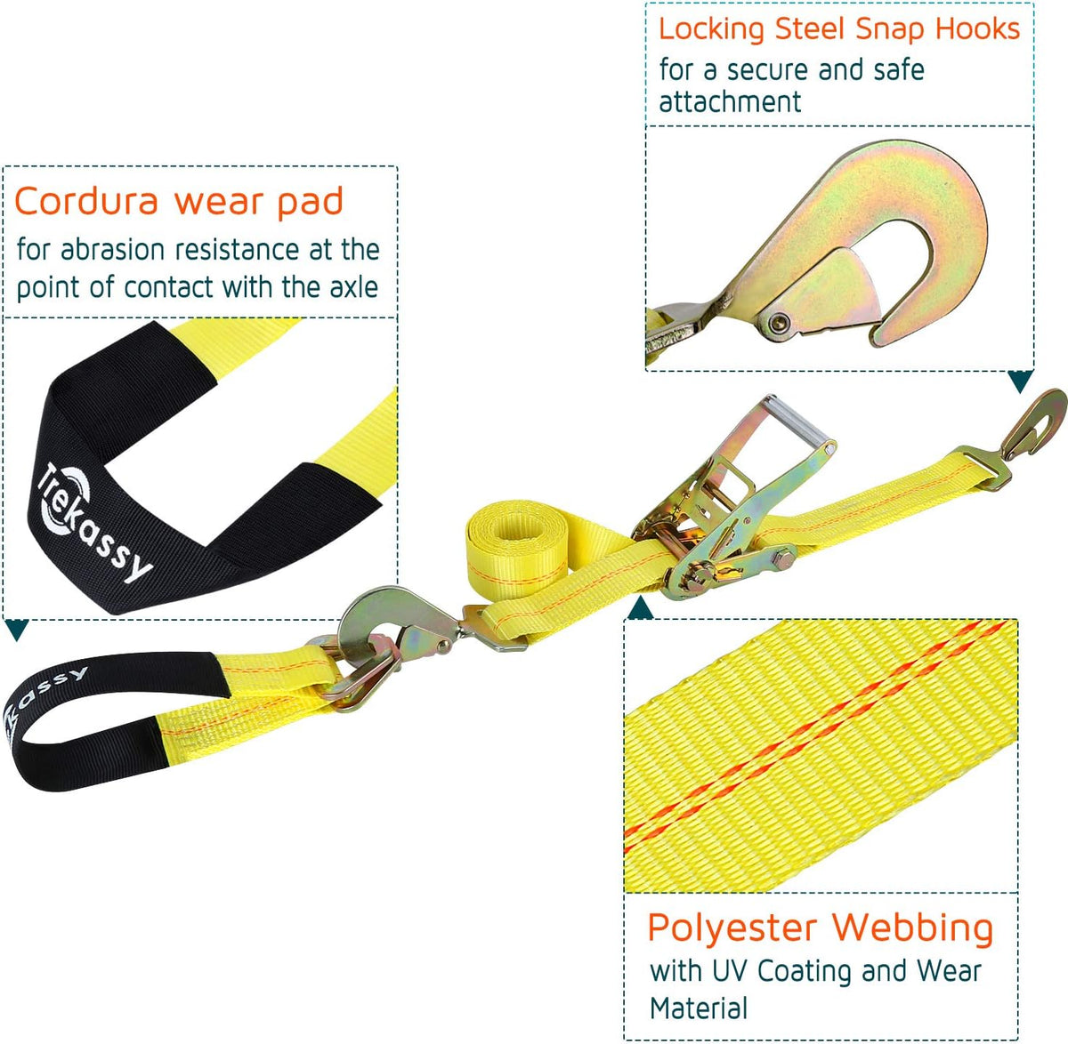 2”x 96” Car Axle Tie Down System with 2 Ratchet Straps and 2+2 Axle Straps E73459