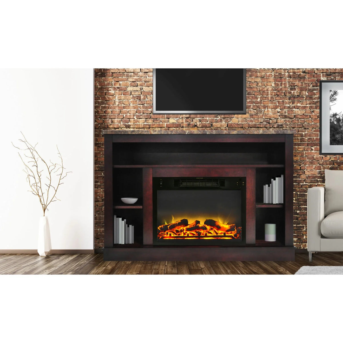 Freestanding Electric Fireplace with Log Insert, Cherry W2002