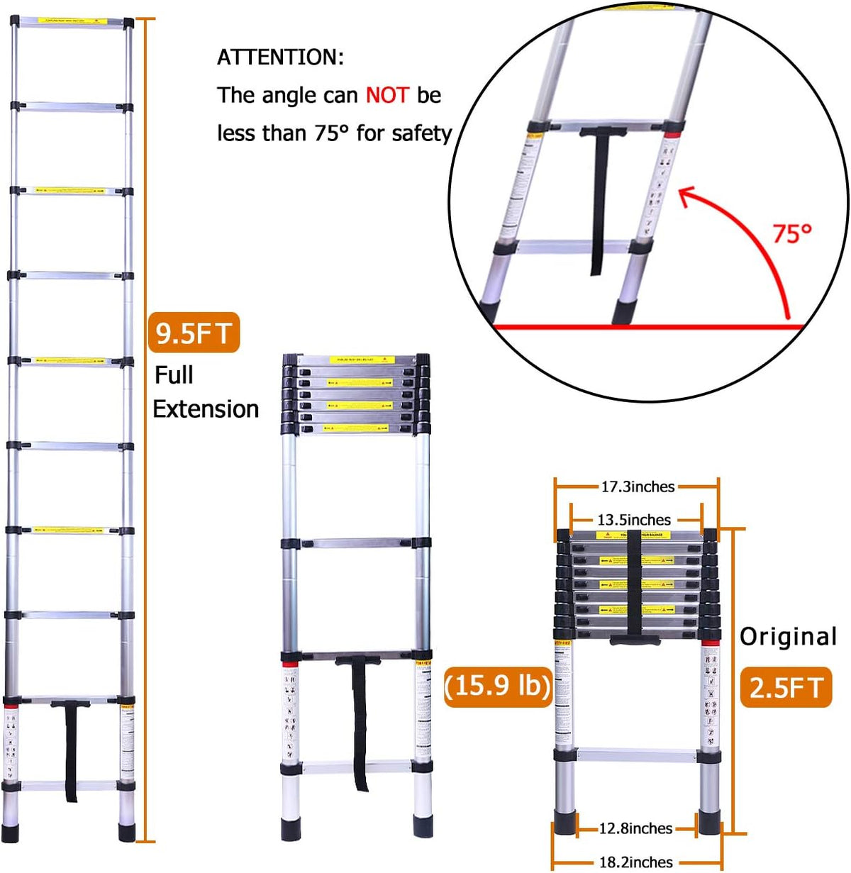 9.5FT Aluminum Telescoping Ladder Q5638