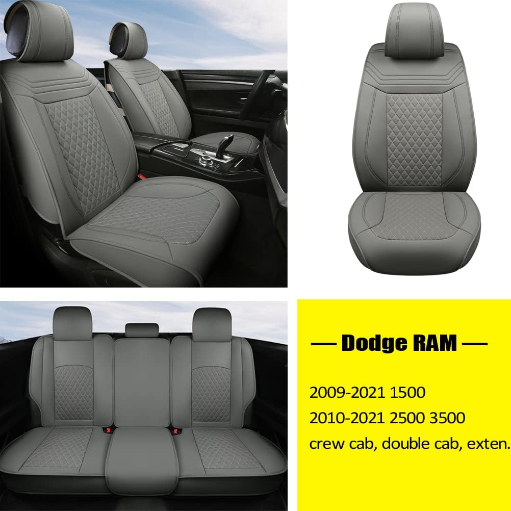 Grey Faux Leather Car Seat Covers for Dodge RAM Pickup Trucks H62678