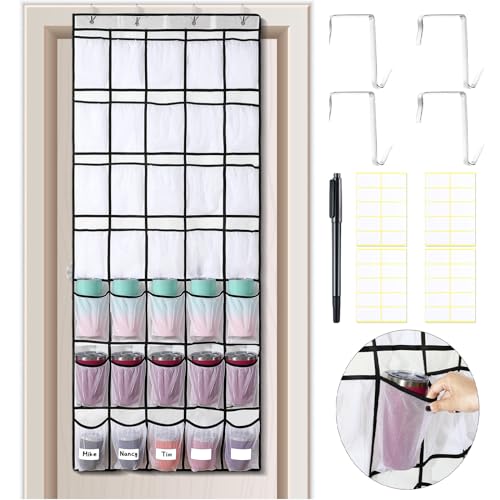 White Over the Door Water Bottle Organizer with Elastic Strap Mesh Bag D76676