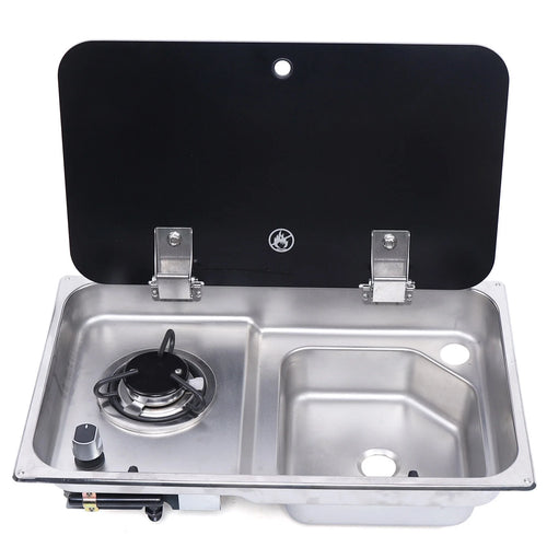 1 Burner Gas Stove Hob Sink Combo with Black Glass Lid Faucet L8774
