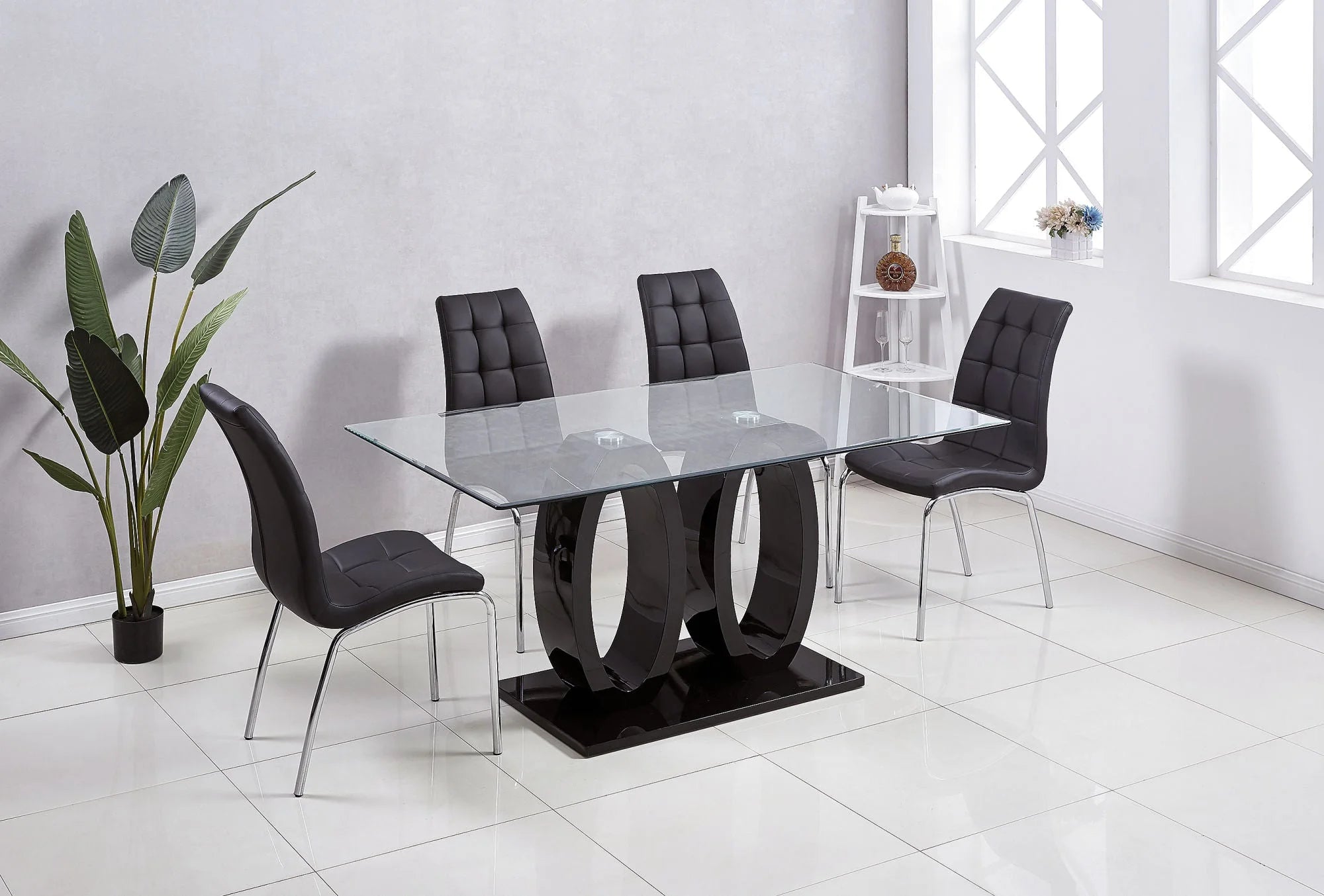 Tempered Glass Top Double Pedestal Dining Table A704