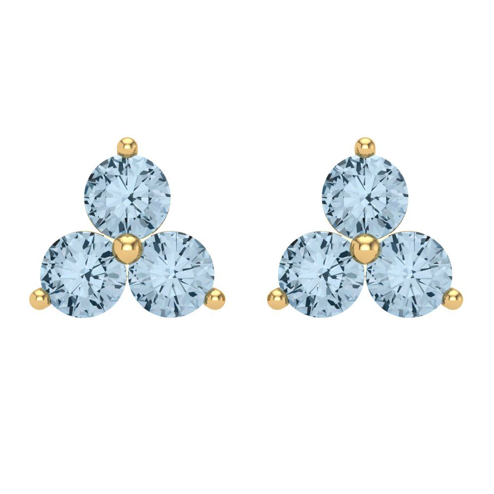 Yellow Gold Solitaire Stud Earrings, 3.0 Ct Round Cut Simulated Blue Diamond, 14K, Screw Back I521189