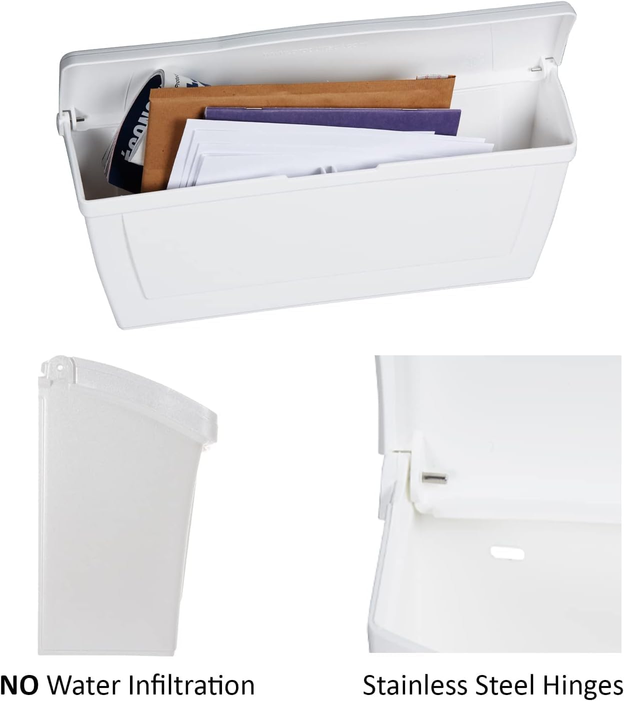 White Plastic Horizontal Mailbox with Newspaper Hook G163