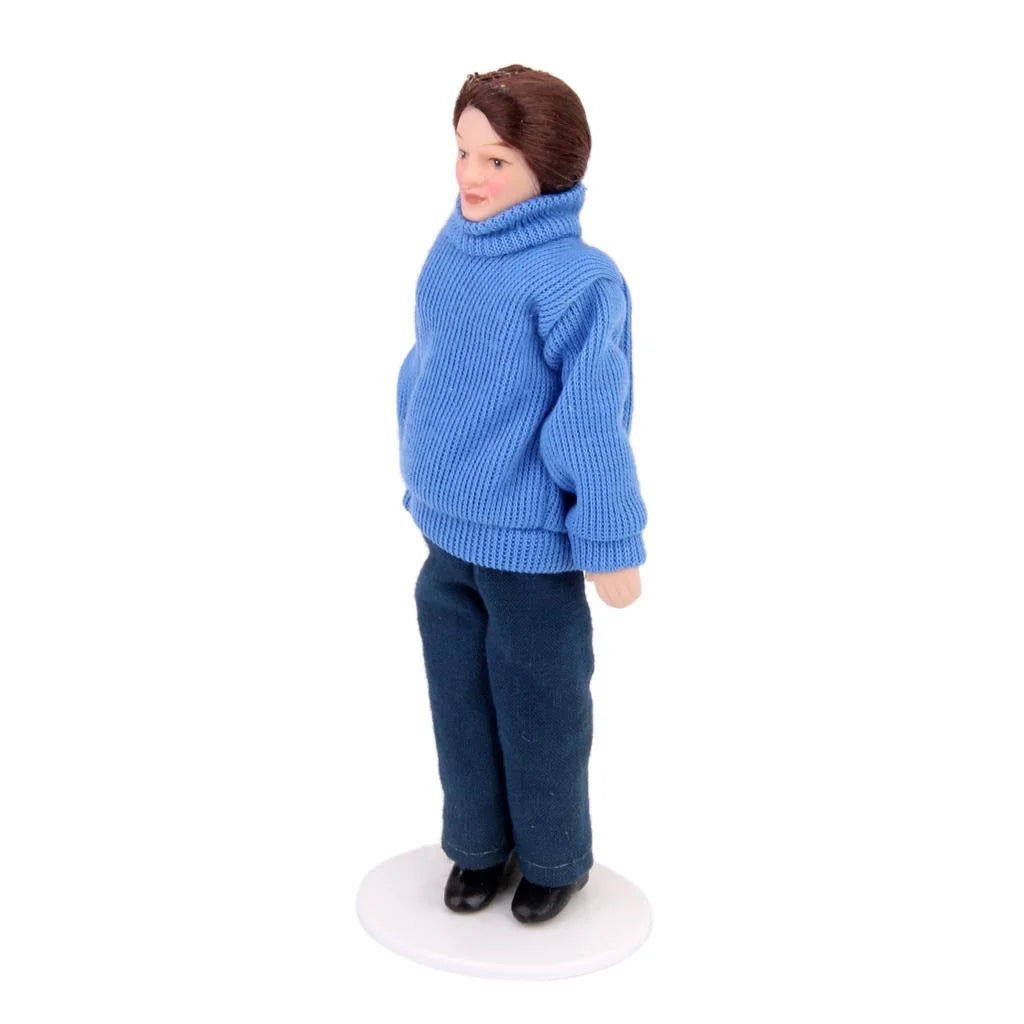 Blue Dollhouse Miniature People Figure with Display Stand W2266