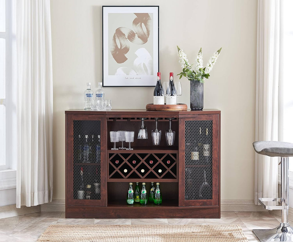 Mahogany Bar Cabinet with Two Wire Mesh Doors B95043