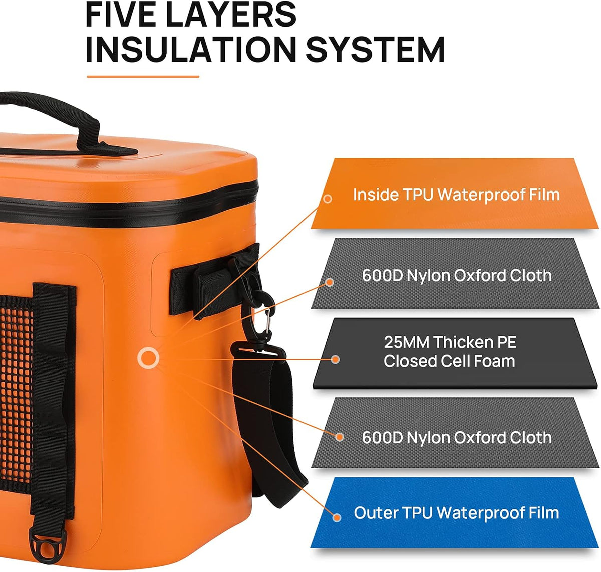 Orange 30 Can Insulated Waterproof Soft Cooler Bag G354