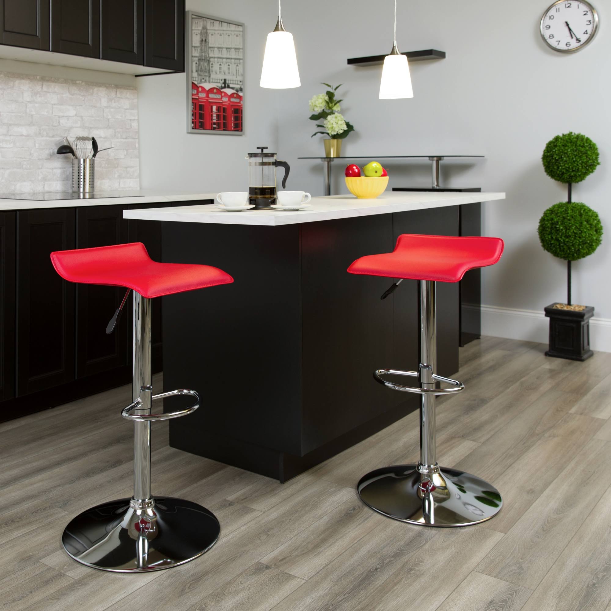 Red Vinyl Height Adjustable Barstool with Chrome Base G6372