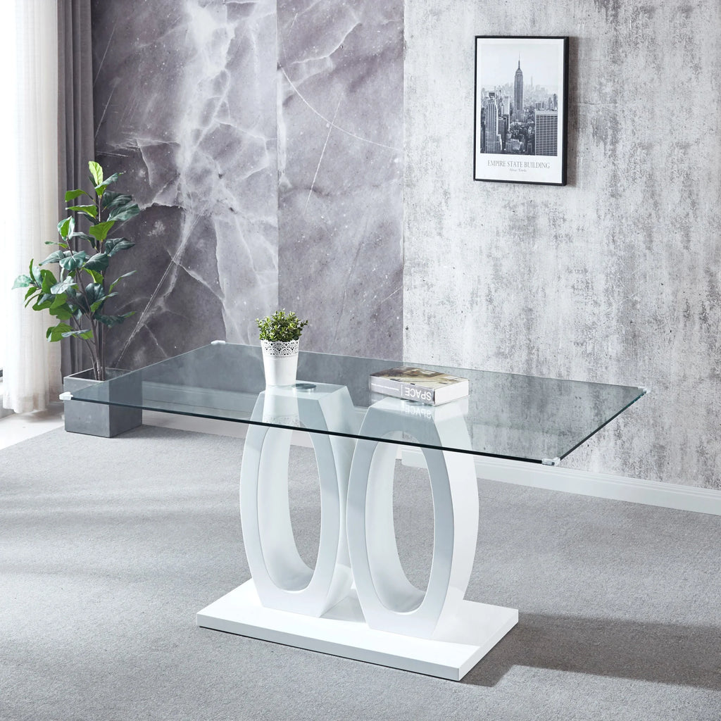 Tempered Glass Top Double Pedestal Dining Table A704