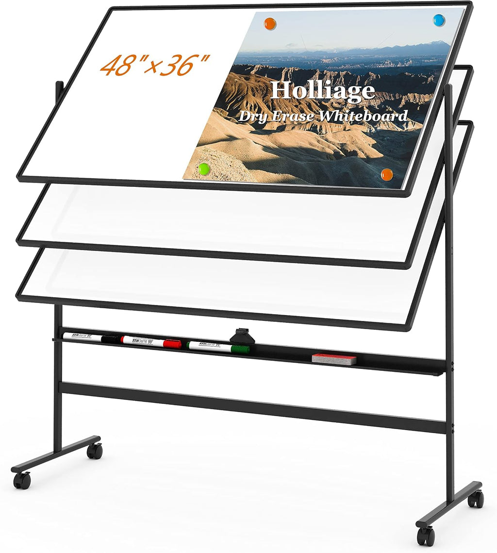 48”x36” Double-Sided Magnetic Rolling Whiteboard with Stand Q26677
