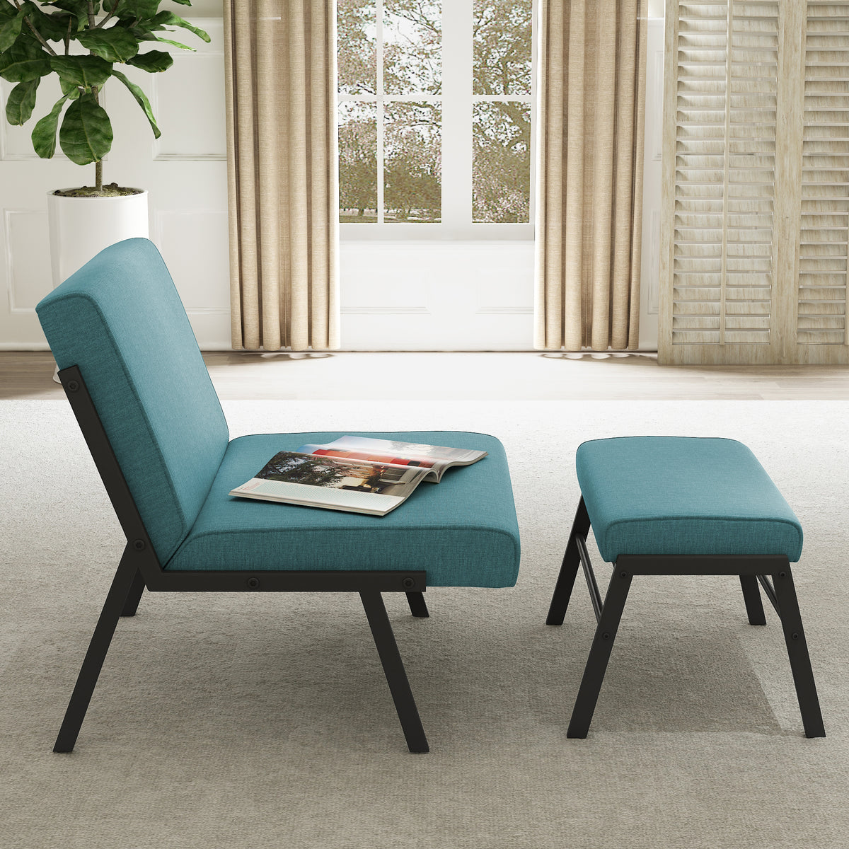 Linen Accent Chair with Ottoman J10224