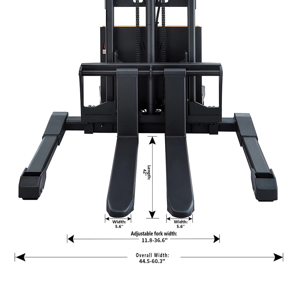 3300lb Cap. Semi-Electric Pallet Straddle Stacker with Adjustable Fork 98" Raised Height D298137