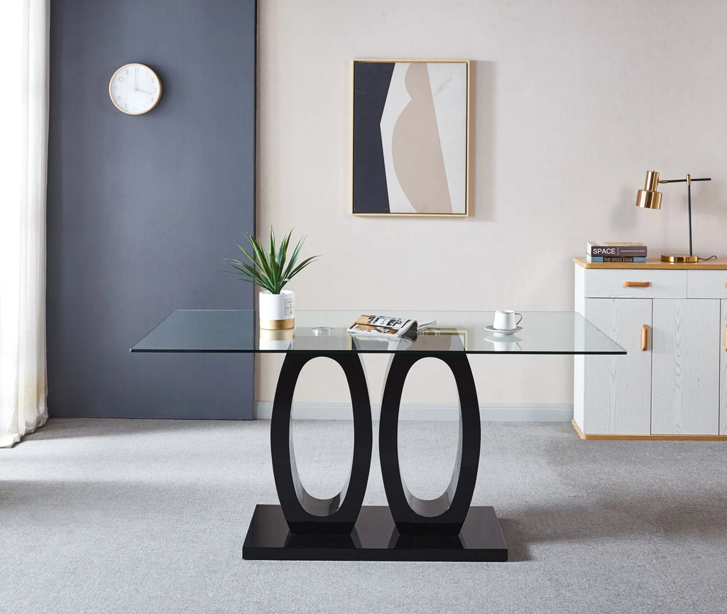 Tempered Glass Top Double Pedestal Dining Table A704