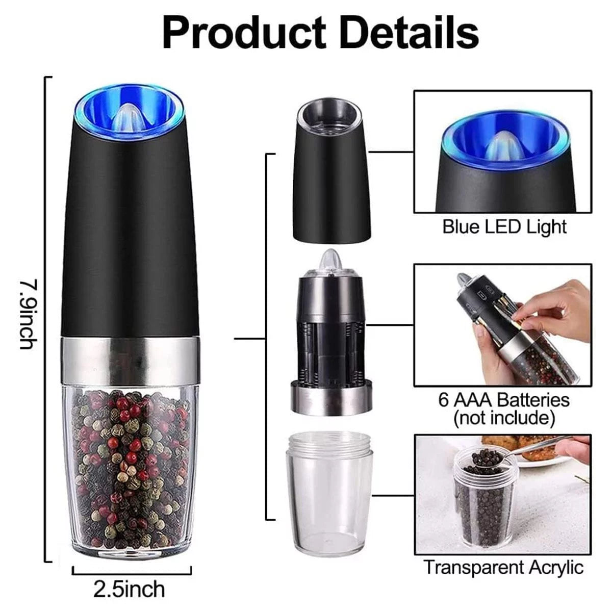 2 Pack Electric Salt and Pepper Grinder Set with Adjustable Coarseness Q581385