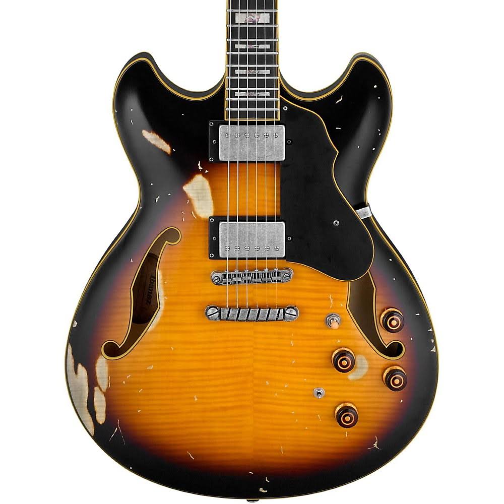 Yellow Sunburst Semi-Hollow Electric Guitar P3259