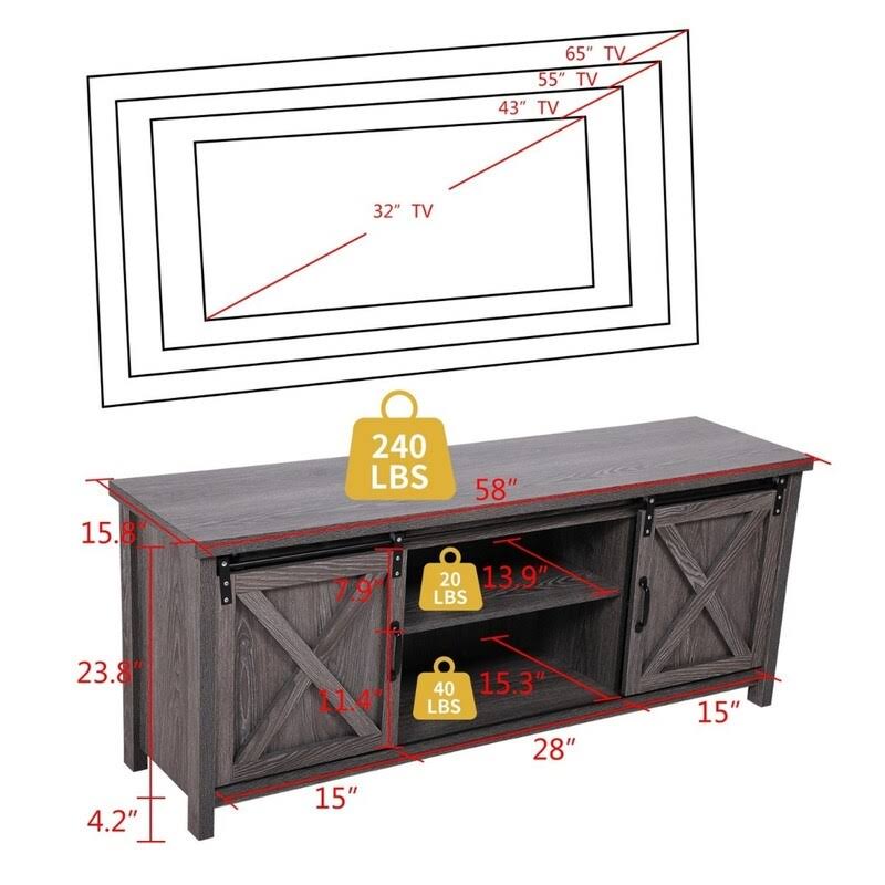 Grey Barn Wood TV Cabinet with Storage Shelves S420168