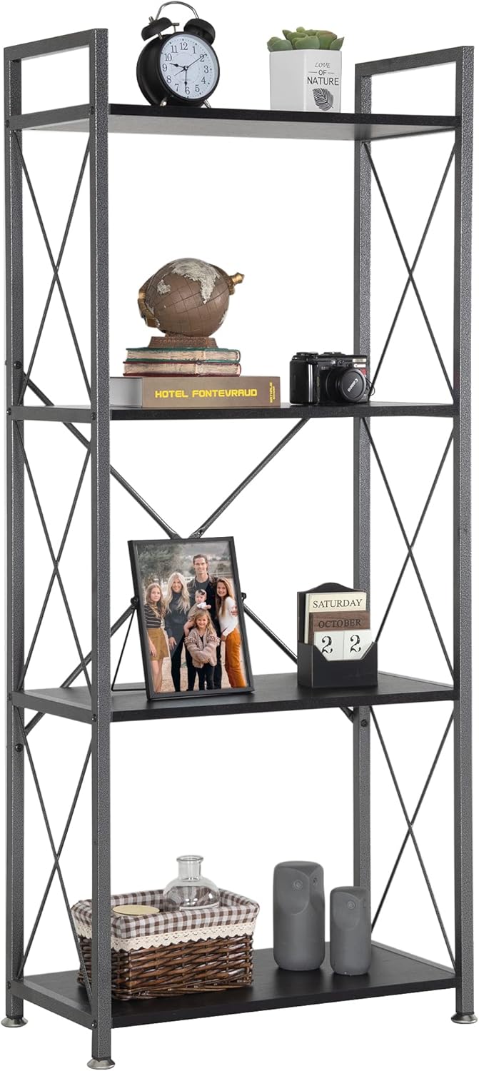 5 Tier Rustic Wood and Metal Bookshelf B135076