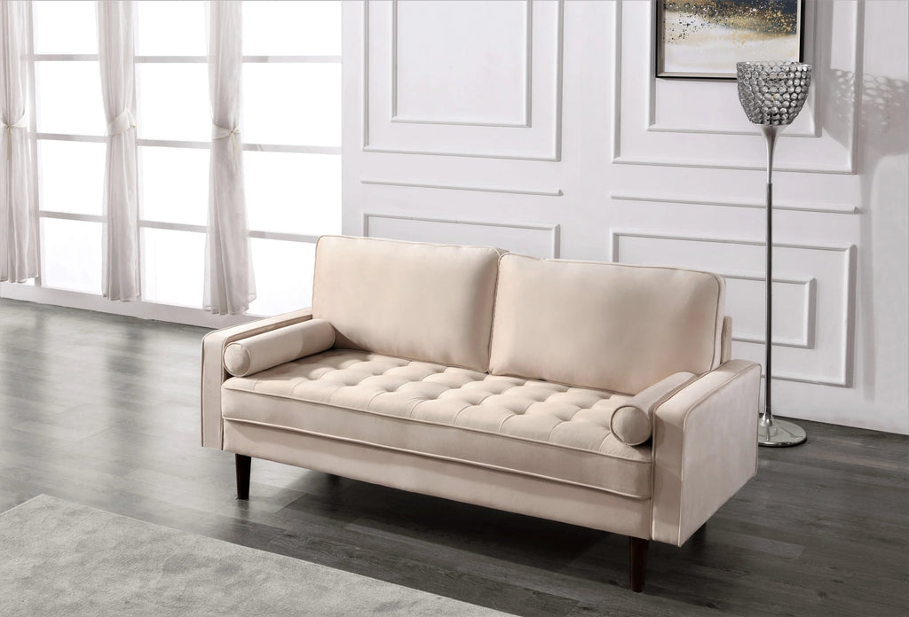 Beige Velvet Sofa Loveseat 2Pcs Set D6119