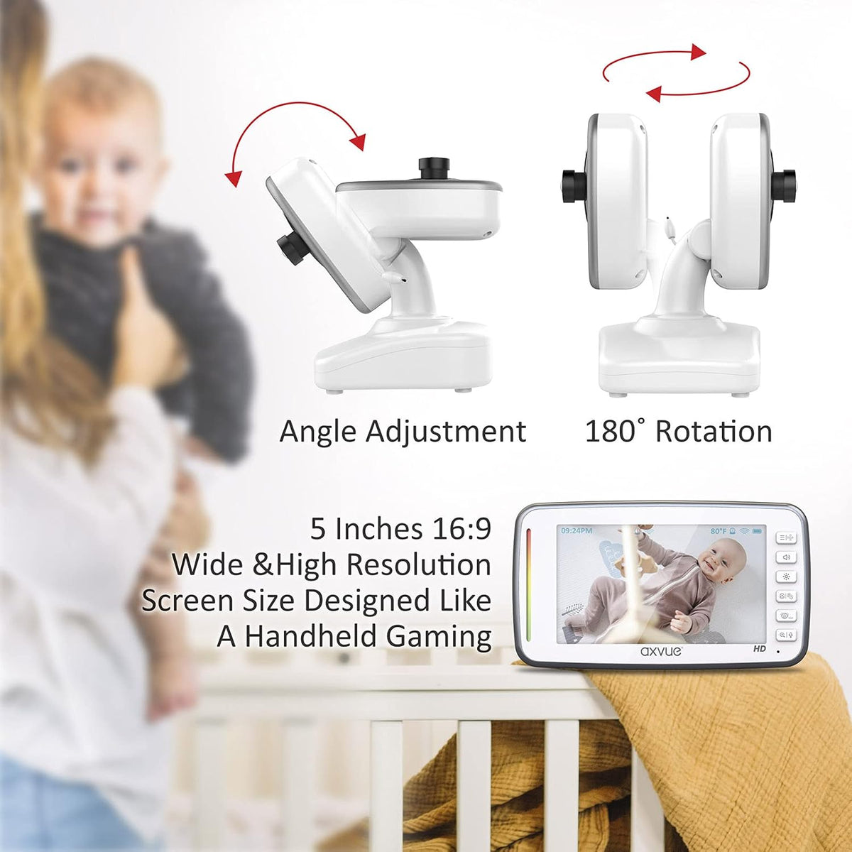 720P 5 HD Display Video Baby Monitor with 2 HD Cams V5813