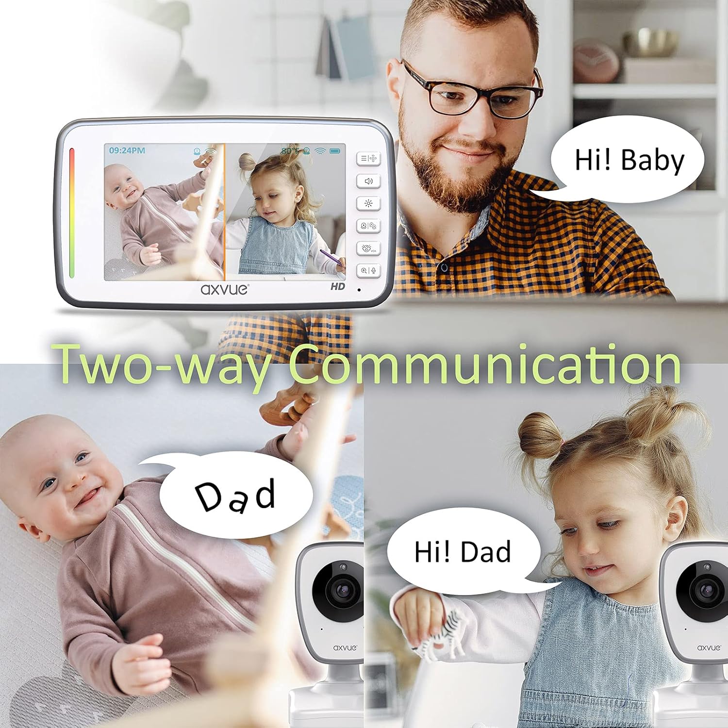 720P 5 HD Display Video Baby Monitor with 2 HD Cams V5813