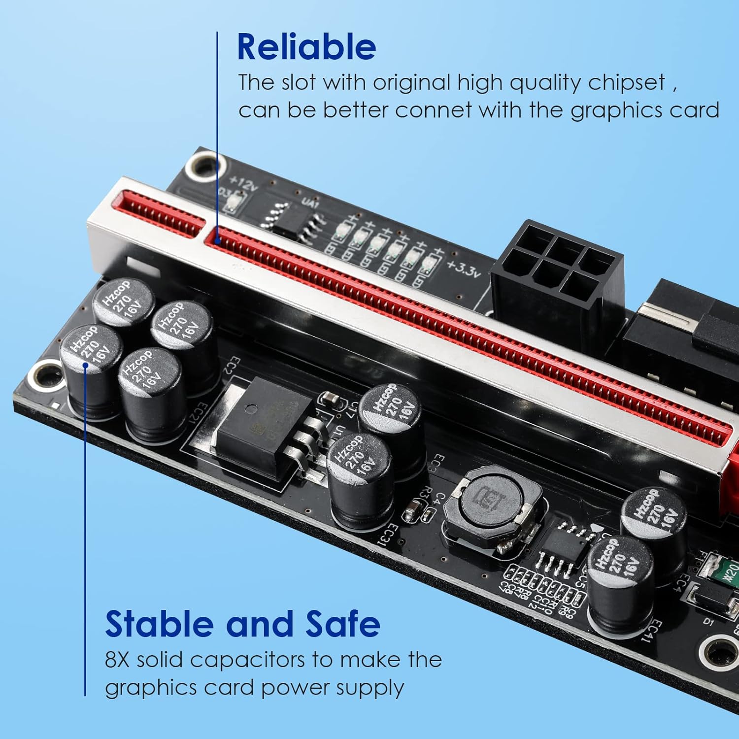 PCI-E 1X to 16X Riser Adapter Card with 24inch USB 3.0 Extension Cable Q970