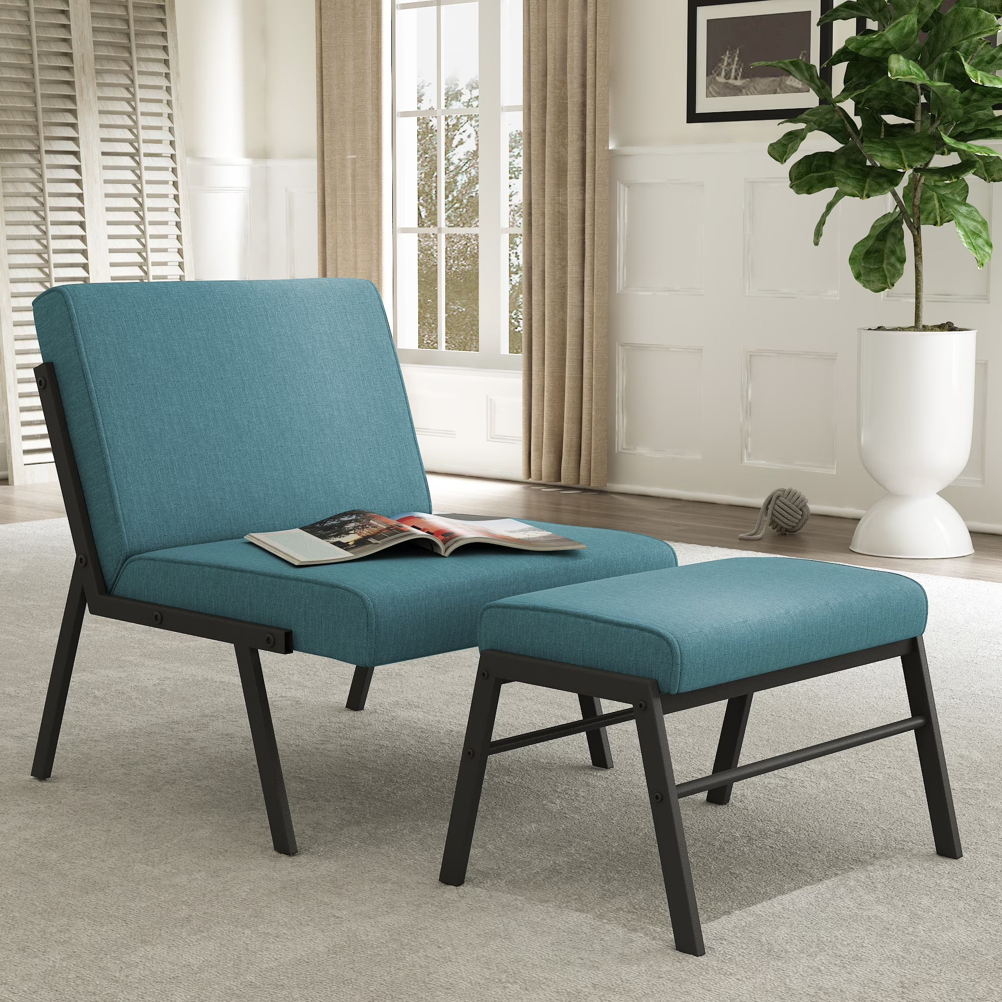 Linen Accent Chair with Ottoman J10224