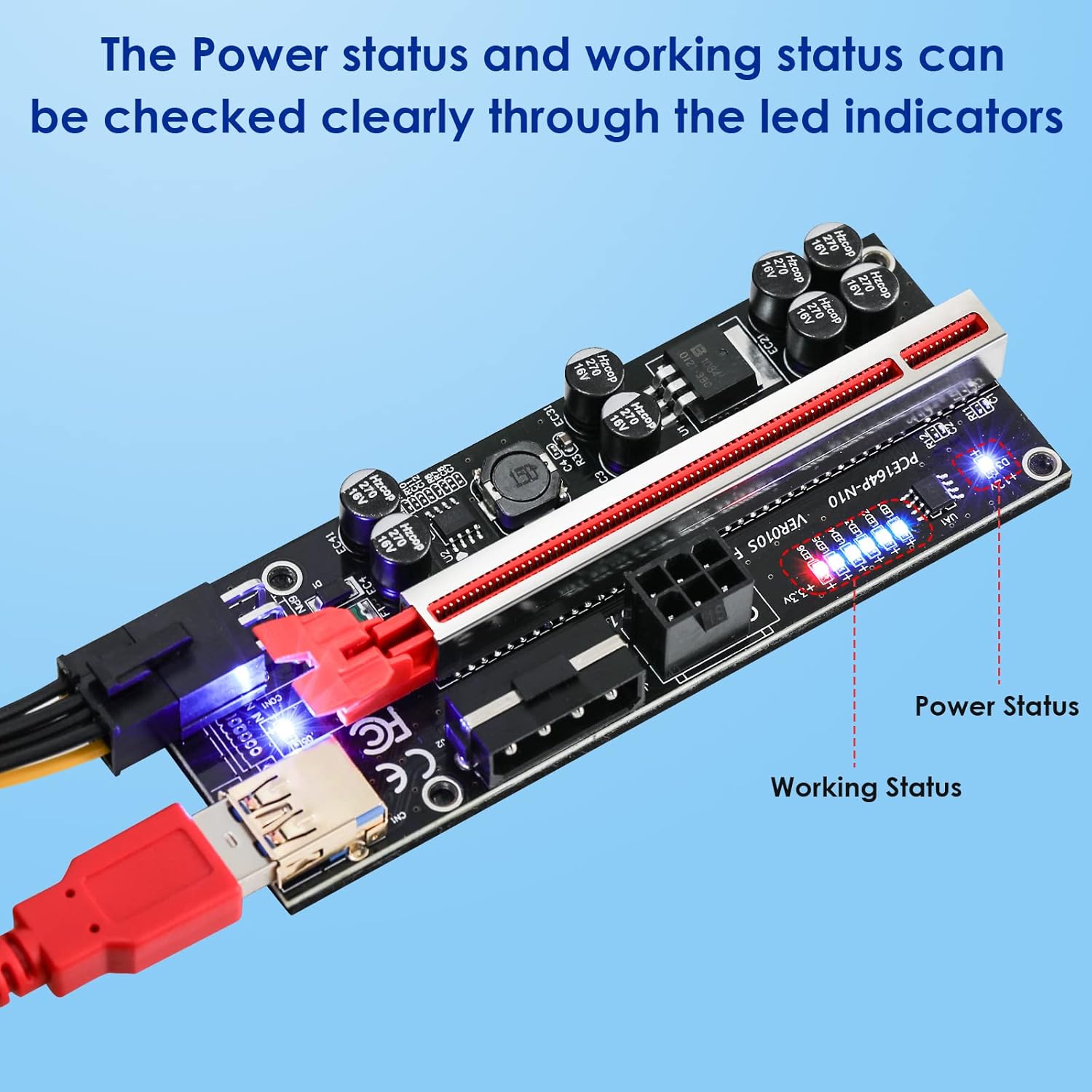 PCI-E 1X to 16X Riser Adapter Card with 24inch USB 3.0 Extension Cable Q970