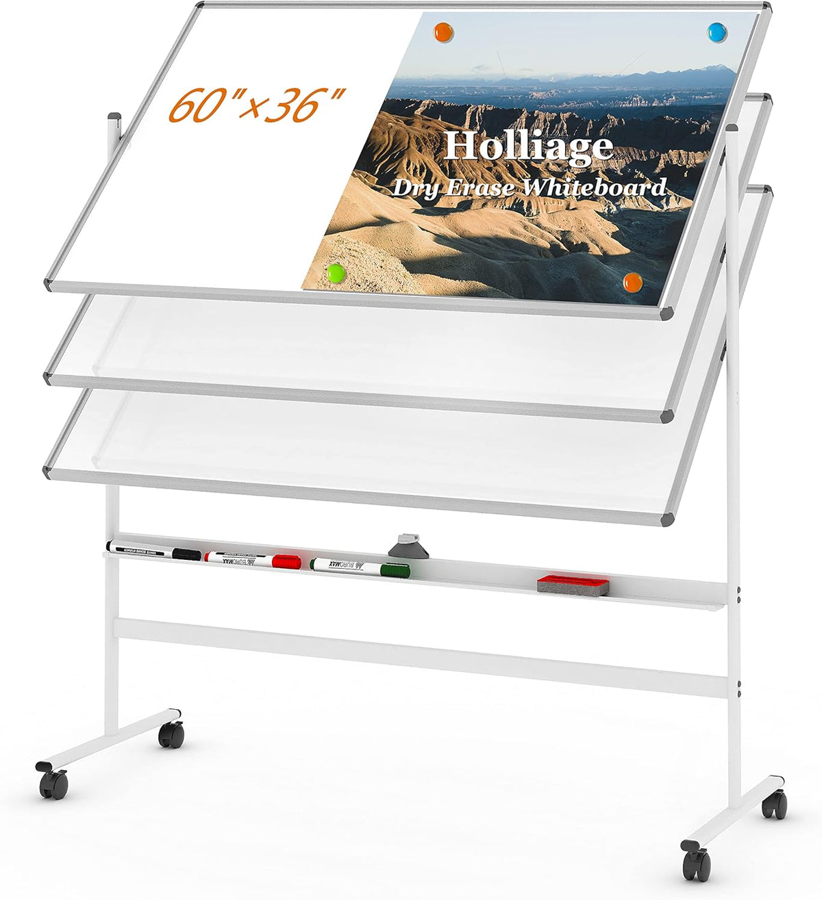 48”x36” Double-Sided Magnetic Rolling Whiteboard with Stand Q26677